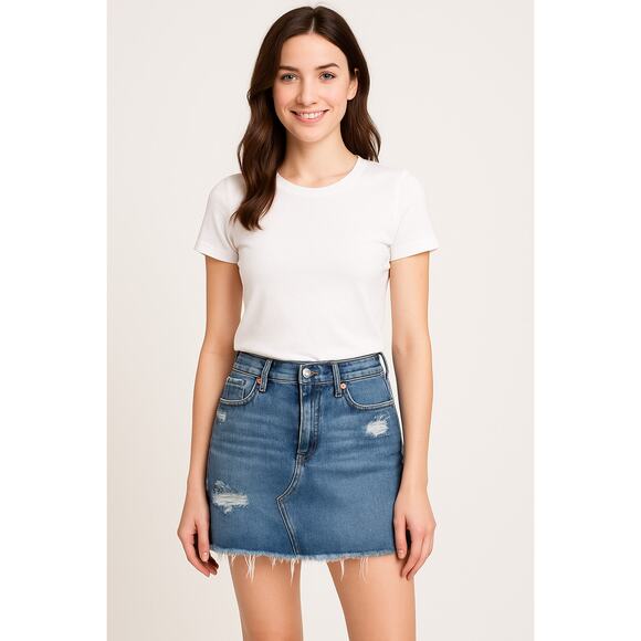 GAP Denim Skirt Women 4 Tall 27T Blue Distressed Raw Hem Jean Skirt Casual Retro - Picture 1 of 11